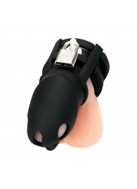 Черная клетка для пениса Silicone Small 2 in Cock Cage With Ball Divider - BlueLine - купить с доставкой в Новочебоксарске