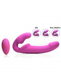 Розовый безремневой страпон с вибрацией и функцией расширения Inflatable Ergo-Fit Strapless Strap-On - XR Brands - купить с доставкой в Новочебоксарске