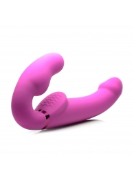 Розовый безремневой страпон с вибрацией и функцией расширения Inflatable Ergo-Fit Strapless Strap-On - XR Brands - купить с доставкой в Новочебоксарске