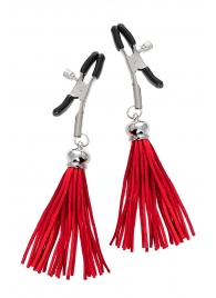 Зажимы на соски «Прищепки» с красными кисточками из замши - Pecado - купить с доставкой в Новочебоксарске