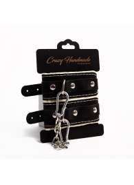 Черные скругленные наручники с мягкой бежевой подкладкой - Crazy Handmade - купить с доставкой в Новочебоксарске