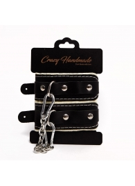 Черные скругленные наручники с мягкой бежевой подкладкой - Crazy Handmade - купить с доставкой в Новочебоксарске