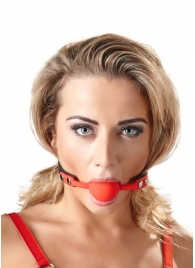 Силиконовый кляп-шар на чёрных ремешках Red Gag silicone - Orion - купить с доставкой в Новочебоксарске