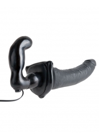 Черный страпон с вагинальной пробкой Deluxe Vibrating Penetrix Strap-On - 19 см. - Pipedream - купить с доставкой в Новочебоксарске