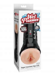 Телесный мастурбатор-вагина в черной колбе Super Luscious Lips XXL - Pipedream - в Новочебоксарске купить с доставкой