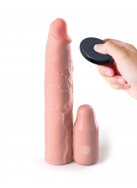 Телесная вибронасадка на член 3  Vibrating Mega X-tension with Remote - 22,9 см. - Pipedream - в Новочебоксарске купить с доставкой