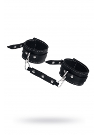 Черные двухслойные кожаные оковы с белой строчкой - Pecado - купить с доставкой в Новочебоксарске