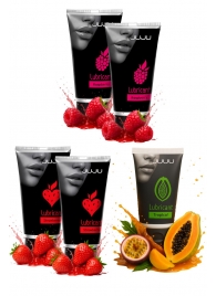 Набор из 5 съедобных лубрикантов JUJU (клубника х 2, малина х 2, тропические фрукты) - JuJu - купить с доставкой в Новочебоксарске