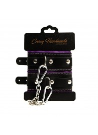 Черно-фиолетовые скругленные наручники с мягкой подкладкой - Crazy Handmade - купить с доставкой в Новочебоксарске