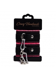 Черно-розовые скругленные наручники с мягкой подкладкой - Crazy Handmade - купить с доставкой в Новочебоксарске