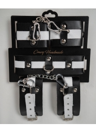 Набор фиксаторов из черной и белой натуральной кожи - Crazy Handmade - купить с доставкой в Новочебоксарске