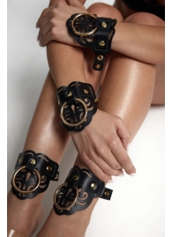 Черные кожаные оковы с резными узорами и клепками - Crazy Handmade - купить с доставкой в Новочебоксарске