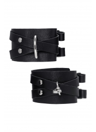 Черные кожаные оковы с двумя перекрёстными ремешками - Pecado - купить с доставкой в Новочебоксарске