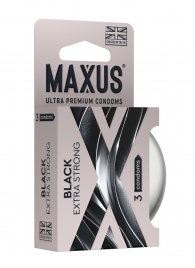 Черные утолщенные презервативы MAXUS Extra Strong с железным кейсом - 3 шт. - Maxus - купить с доставкой в Новочебоксарске