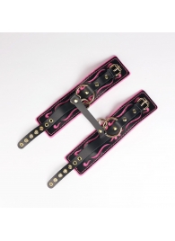 Черные кожаные оковы с розовой строчкой - Crazy Handmade - купить с доставкой в Новочебоксарске