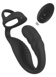 Черное эрекционное кольцо со стимуляцией промежности и анальной пробкой Cock Ring with RC Prostate Plug - Orion - в Новочебоксарске купить с доставкой