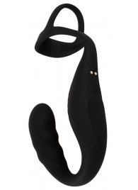 Черное эрекционное кольцо со стимуляцией промежности и анальной пробкой Cock Ring with RC Prostate Plug - Orion - в Новочебоксарске купить с доставкой