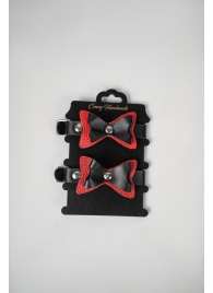 Черно-красные кожаные наручники с бантиками - Crazy Handmade - купить с доставкой в Новочебоксарске