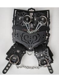 Черный ажурный кожаный набор фиксаций - Crazy Handmade - купить с доставкой в Новочебоксарске