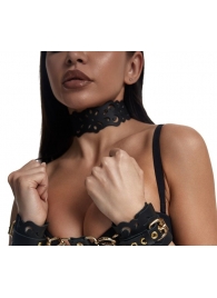 Черный ажурный чокер с золотистой фурнитурой - Crazy Handmade - купить с доставкой в Новочебоксарске