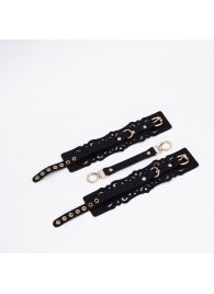 Черный кожаные оковы с узорами и золотистой фурнитурой - Crazy Handmade - купить с доставкой в Новочебоксарске