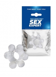 Прозрачное эрекционное кольцо с 6 стимулирующими шариками - Sex Expert - в Новочебоксарске купить с доставкой