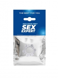 Прозрачное эрекционное кольцо с шариками и шипами - Sex Expert - в Новочебоксарске купить с доставкой