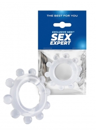 Прозрачное эрекционное кольцо со стимулирующими шариками - Sex Expert - в Новочебоксарске купить с доставкой