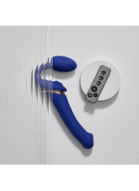 Синий безремневой страпон Multi Orgasm Bendable Strap-On size L с клиторальной стимуляцией - Strap-on-me - купить с доставкой в Новочебоксарске