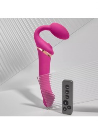 Ярко-розовый безремневой страпон Multi Orgasm Bendable Strap-On size L с клиторальной стимуляцией - Strap-on-me - купить с доставкой в Новочебоксарске