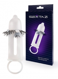 Эластичная насадка на пенис с подхватом мошонки и стимулирующими «ресничками» - Sextaz - в Новочебоксарске купить с доставкой