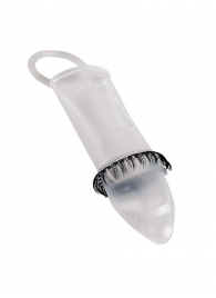 Закрытая насадка на пенис с подхватом мошонки и стимулирующими «ресничками» - Sextaz - в Новочебоксарске купить с доставкой