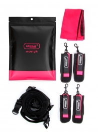 Черно-розовый эротический набор: фиксатор, оковы, наручники, повязка - Erokay - купить с доставкой в Новочебоксарске