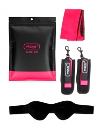 Черно-розовый эротический набор: маска, наручники и повязка - Erokay - купить с доставкой в Новочебоксарске