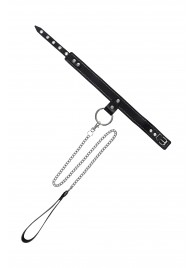 Черный узкий однослойный ошейник с серебристым поводком-цепочкой - Pecado - купить с доставкой в Новочебоксарске