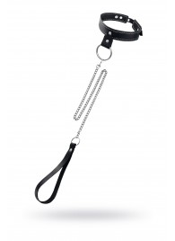 Черный узкий однослойный ошейник с серебристым поводком-цепочкой - Pecado - купить с доставкой в Новочебоксарске