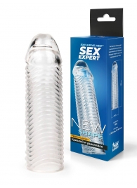 Прозрачная закрытая насадка на пенис с ребрышками - 16 см. - Sex Expert - в Новочебоксарске купить с доставкой