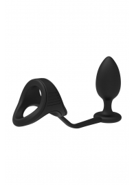 Черное эрекционное кольцо с анальной пробкой Cockstrap With Anal Plug - Dream Toys - в Новочебоксарске купить с доставкой