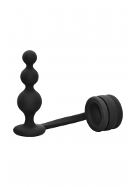 Черное эрекционное кольцо с анальной елочкой Cockring With Beaded Anal Plug - Dream Toys - в Новочебоксарске купить с доставкой
