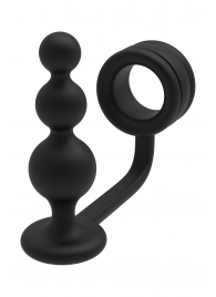 Черное эрекционное кольцо с анальной елочкой Cockring With Beaded Anal Plug - Dream Toys - в Новочебоксарске купить с доставкой