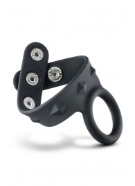 Черное эрекционное кольцо с подхватом мошонки на кнопках VS6 - Blush Novelties - в Новочебоксарске купить с доставкой