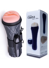 Телесный мастурбатор-вагина в черной колбе с вибрацией - Boys of Toys - в Новочебоксарске купить с доставкой