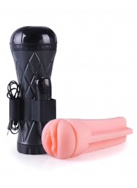 Телесный мастурбатор-вагина в черной колбе с вибрацией - Boys of Toys - в Новочебоксарске купить с доставкой