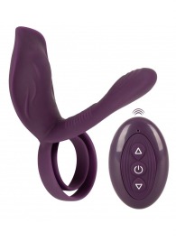 Фиолетовая насадка на член с клиторальным отростком и пультом ДУ RC Couple’s Vibrator 2 - Orion - в Новочебоксарске купить с доставкой