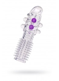 Гелевая прозрачная насадка с шариками и шипами - 14 см. - Toyfa Basic - в Новочебоксарске купить с доставкой