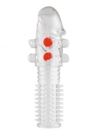 Гелевая прозрачная насадка с шариками и шипами - 14 см. - Toyfa Basic - в Новочебоксарске купить с доставкой