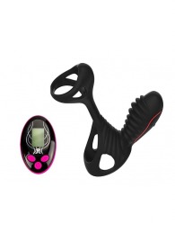 Чёрная насадка на фаллос Gladiator + LRS  с трехкнопочным пультом управления - Adrien Lastic - в Новочебоксарске купить с доставкой