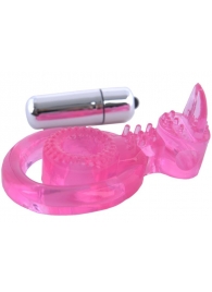 Розовая вибронасадка со стимулятор клитора   Язычок - Toyfa Basic - в Новочебоксарске купить с доставкой