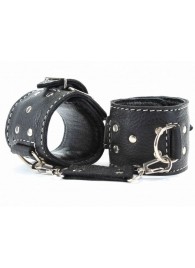 Чёрные кожаные наручники с крупной строчкой - БДСМ Арсенал - купить с доставкой в Новочебоксарске