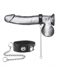 Утяжка на пенис с поводком Snap Cock Ring With 12  Leash - BlueLine - купить с доставкой в Новочебоксарске